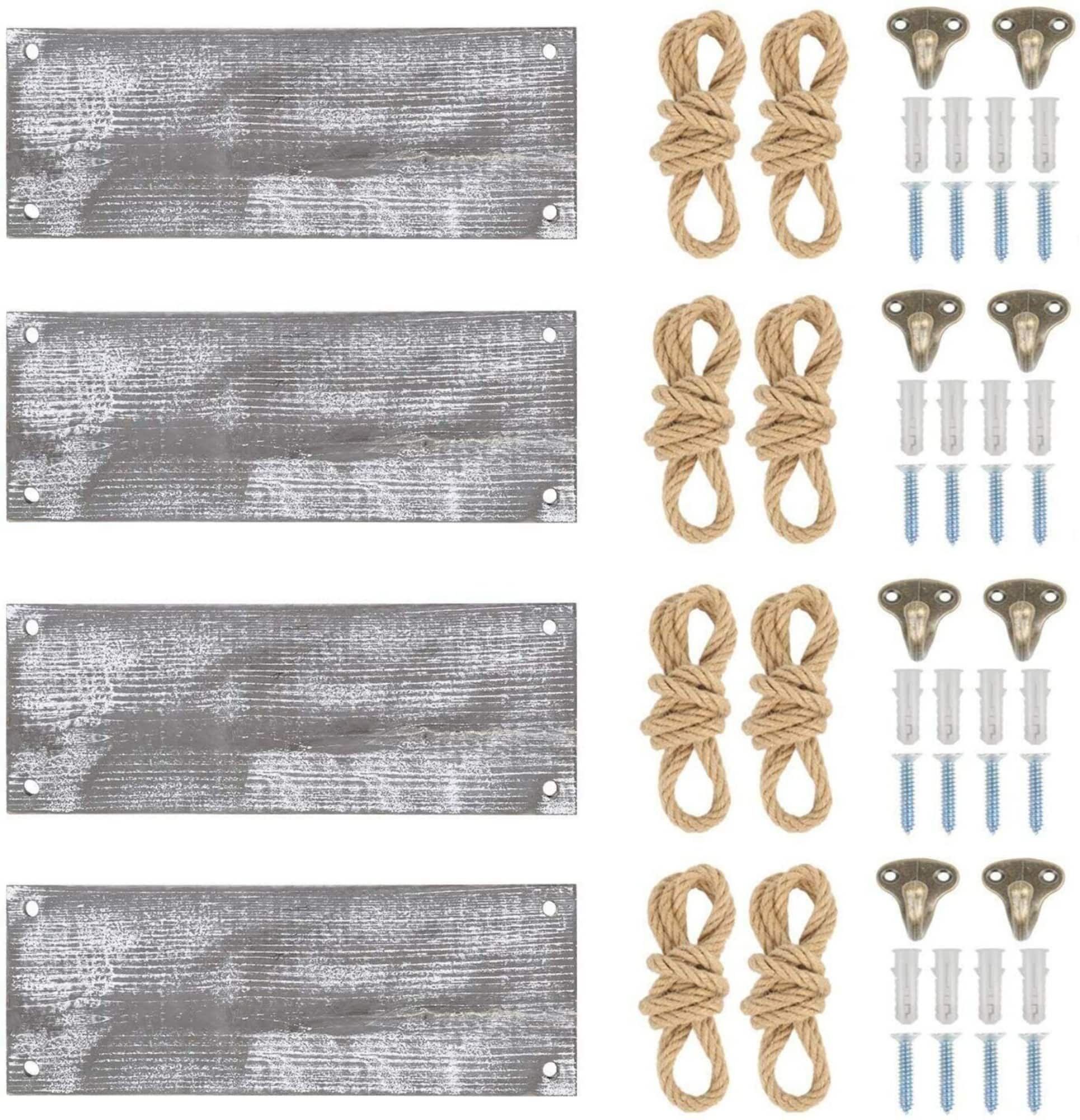 NEX™ 16" Gray Whitewash Hanging Rope Wood Wall Shelves, 4ct.